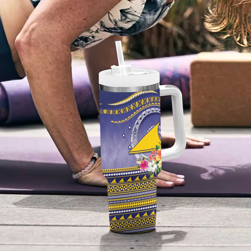 Tokelau Tuluma Tumbler With Handle Polynesian Tropical Flowers