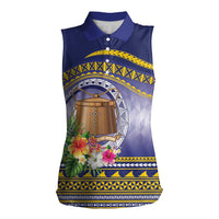 Tokelau Tuluma Women Sleeveless Polo Shirt Polynesian Tropical Flowers LT9 Female Blue - Polynesian Pride