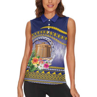 Tokelau Tuluma Women Sleeveless Polo Shirt Polynesian Tropical Flowers LT9 - Polynesian Pride