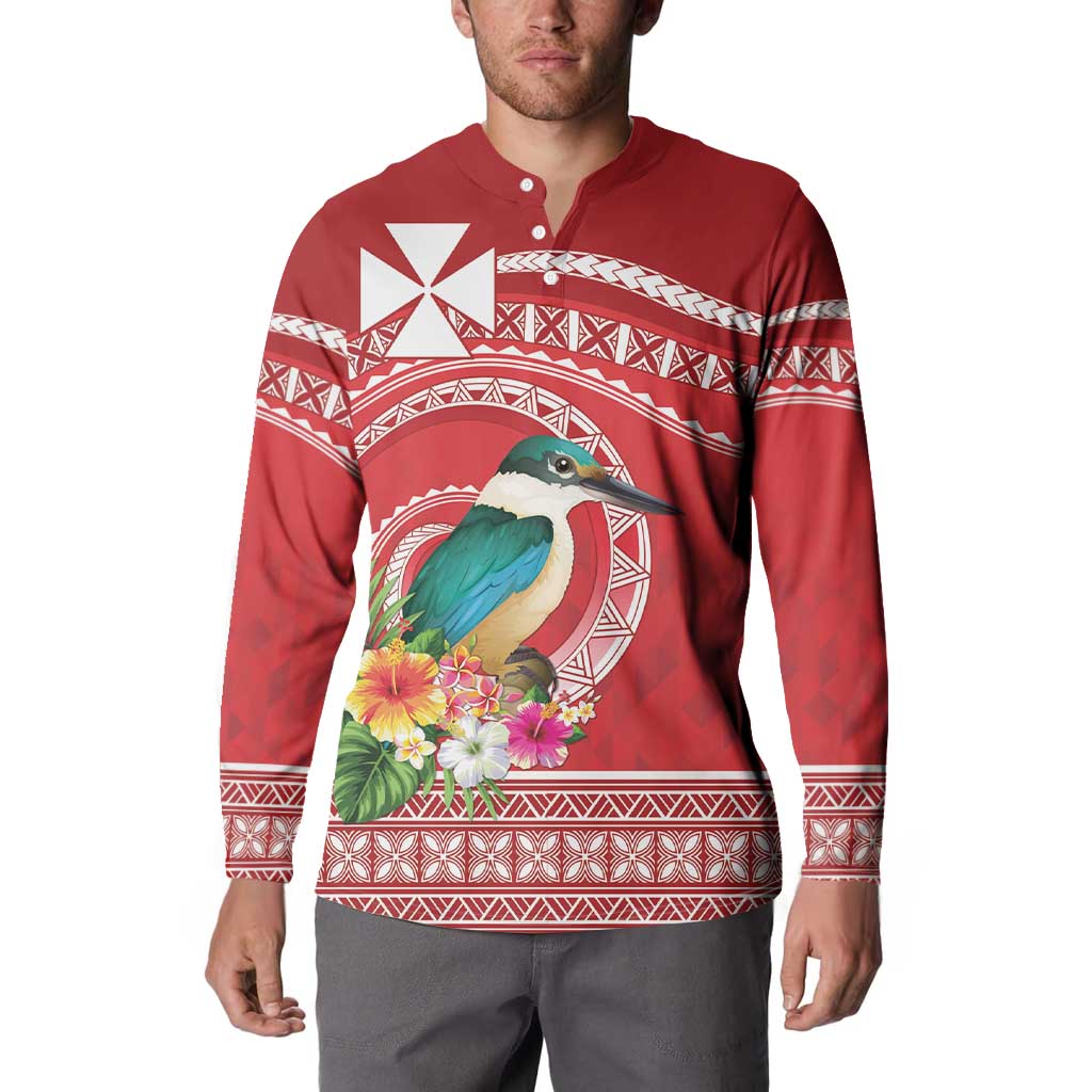 Wallis et Futuna Kingfisher Button Sweatshirt Polynesian Tropical Flowers
