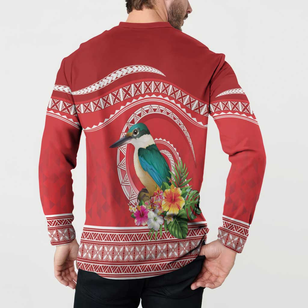 Wallis et Futuna Kingfisher Button Sweatshirt Polynesian Tropical Flowers