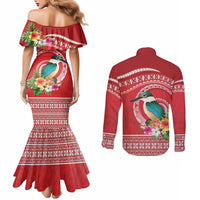 Wallis et Futuna Kingfisher Couples Matching Mermaid Dress and Long Sleeve Button Shirt Polynesian Tropical Flowers LT9 - Polynesian Pride