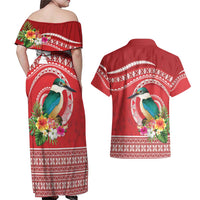Wallis et Futuna Kingfisher Couples Matching Off Shoulder Maxi Dress and Hawaiian Shirt Polynesian Tropical Flowers LT9 - Polynesian Pride