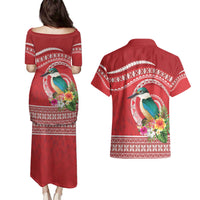 Wallis et Futuna Kingfisher Couples Matching Puletasi and Hawaiian Shirt Polynesian Tropical Flowers LT9 - Polynesian Pride