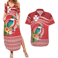Wallis et Futuna Kingfisher Couples Matching Summer Maxi Dress and Hawaiian Shirt Polynesian Tropical Flowers LT9 Red - Polynesian Pride