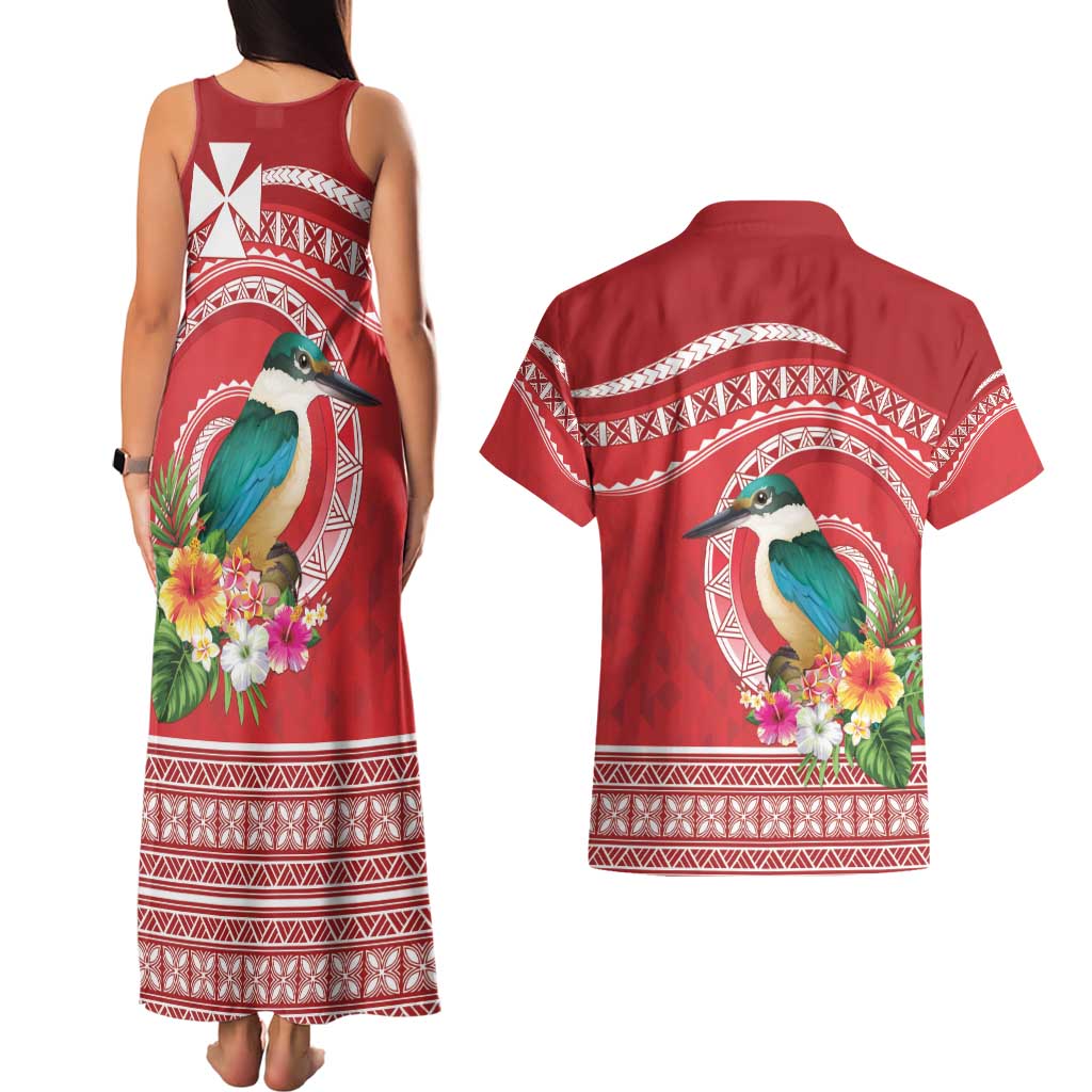 Wallis et Futuna Kingfisher Couples Matching Tank Maxi Dress and Hawaiian Shirt Polynesian Tropical Flowers LT9 - Polynesian Pride