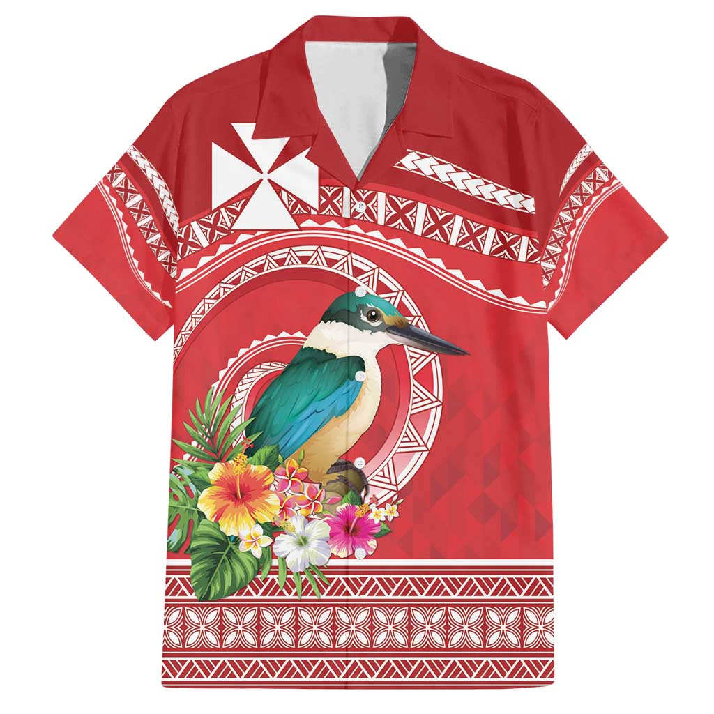 Wallis et Futuna Kingfisher Family Matching Long Sleeve Bodycon Dress and Hawaiian Shirt Polynesian Tropical Flowers LT9 Dad's Shirt - Short Sleeve Red - Polynesian Pride