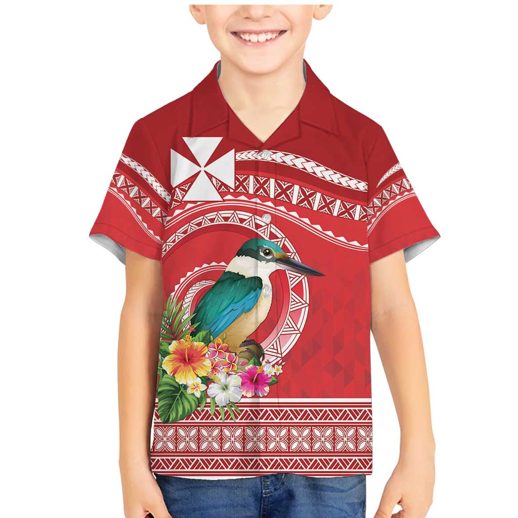 Wallis et Futuna Kingfisher Family Matching Mermaid Dress and Hawaiian Shirt Polynesian Tropical Flowers LT9 Son's Shirt Red - Polynesian Pride
