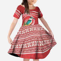 Wallis et Futuna Kingfisher Family Matching Off The Shoulder Long Sleeve Dress and Hawaiian Shirt Polynesian Tropical Flowers LT9 Daughter's Dress Red - Polynesian Pride