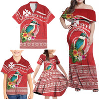 Wallis et Futuna Kingfisher Family Matching Off Shoulder Maxi Dress and Hawaiian Shirt Polynesian Tropical Flowers LT9 - Polynesian Pride