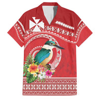Wallis et Futuna Kingfisher Family Matching Off Shoulder Maxi Dress and Hawaiian Shirt Polynesian Tropical Flowers LT9 Dad's Shirt - Short Sleeve Red - Polynesian Pride