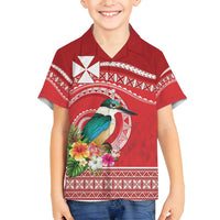 Wallis et Futuna Kingfisher Family Matching Off Shoulder Maxi Dress and Hawaiian Shirt Polynesian Tropical Flowers LT9 Son's Shirt Red - Polynesian Pride
