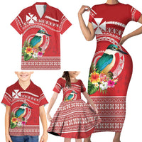 Wallis et Futuna Kingfisher Family Matching Short Sleeve Bodycon Dress and Hawaiian Shirt Polynesian Tropical Flowers LT9 - Polynesian Pride