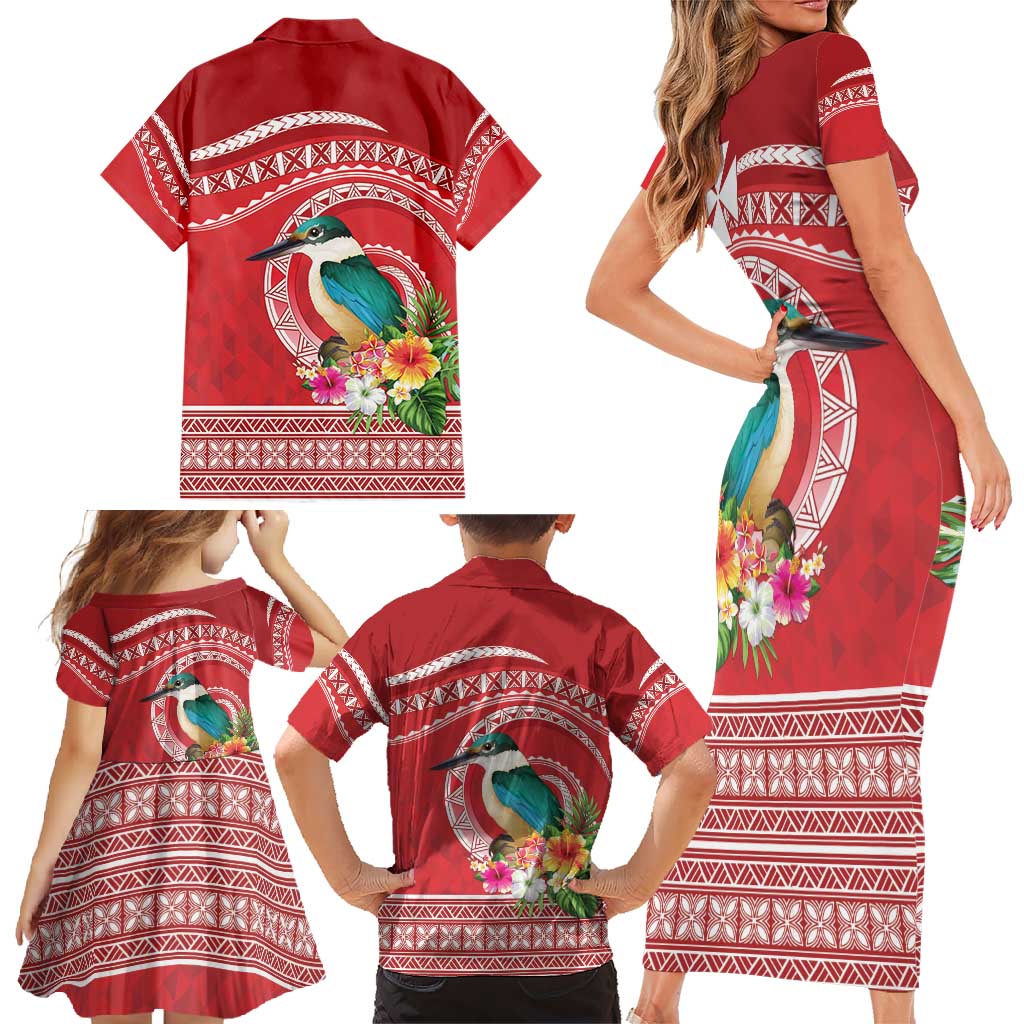 Wallis et Futuna Kingfisher Family Matching Short Sleeve Bodycon Dress and Hawaiian Shirt Polynesian Tropical Flowers LT9 - Polynesian Pride