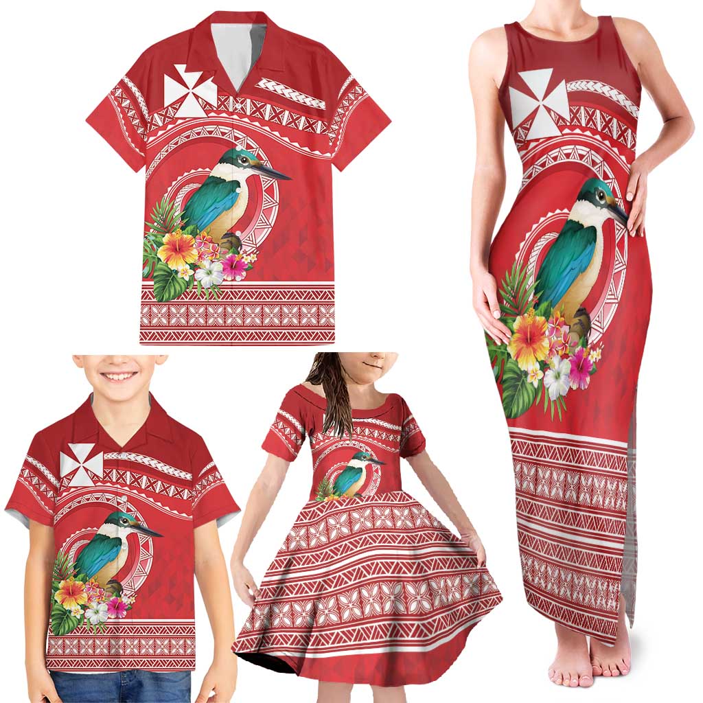 Wallis et Futuna Kingfisher Family Matching Tank Maxi Dress and Hawaiian Shirt Polynesian Tropical Flowers LT9 - Polynesian Pride