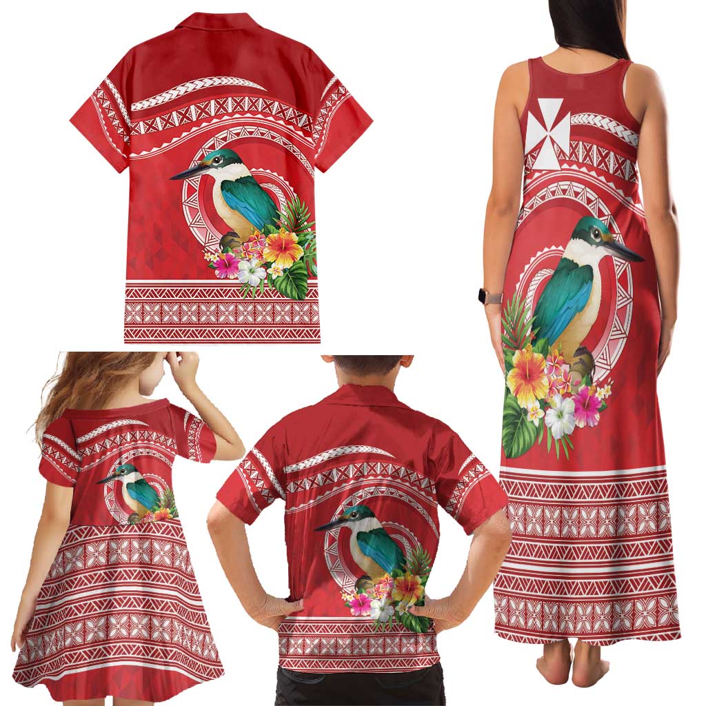 Wallis et Futuna Kingfisher Family Matching Tank Maxi Dress and Hawaiian Shirt Polynesian Tropical Flowers LT9 - Polynesian Pride