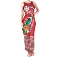 Wallis et Futuna Kingfisher Family Matching Tank Maxi Dress and Hawaiian Shirt Polynesian Tropical Flowers LT9 Mom's Dress Red - Polynesian Pride