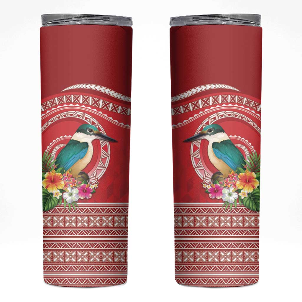 Wallis et Futuna Kingfisher Skinny Tumbler Polynesian Tropical Flowers LT9 Red - Polynesian Pride