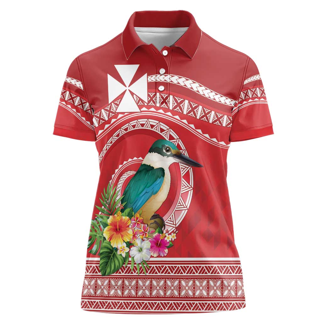 Wallis et Futuna Kingfisher Women Polo Shirt Polynesian Tropical Flowers