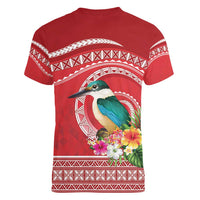 Wallis et Futuna Kingfisher Women V-Neck T-Shirt Polynesian Tropical Flowers LT9 - Polynesian Pride