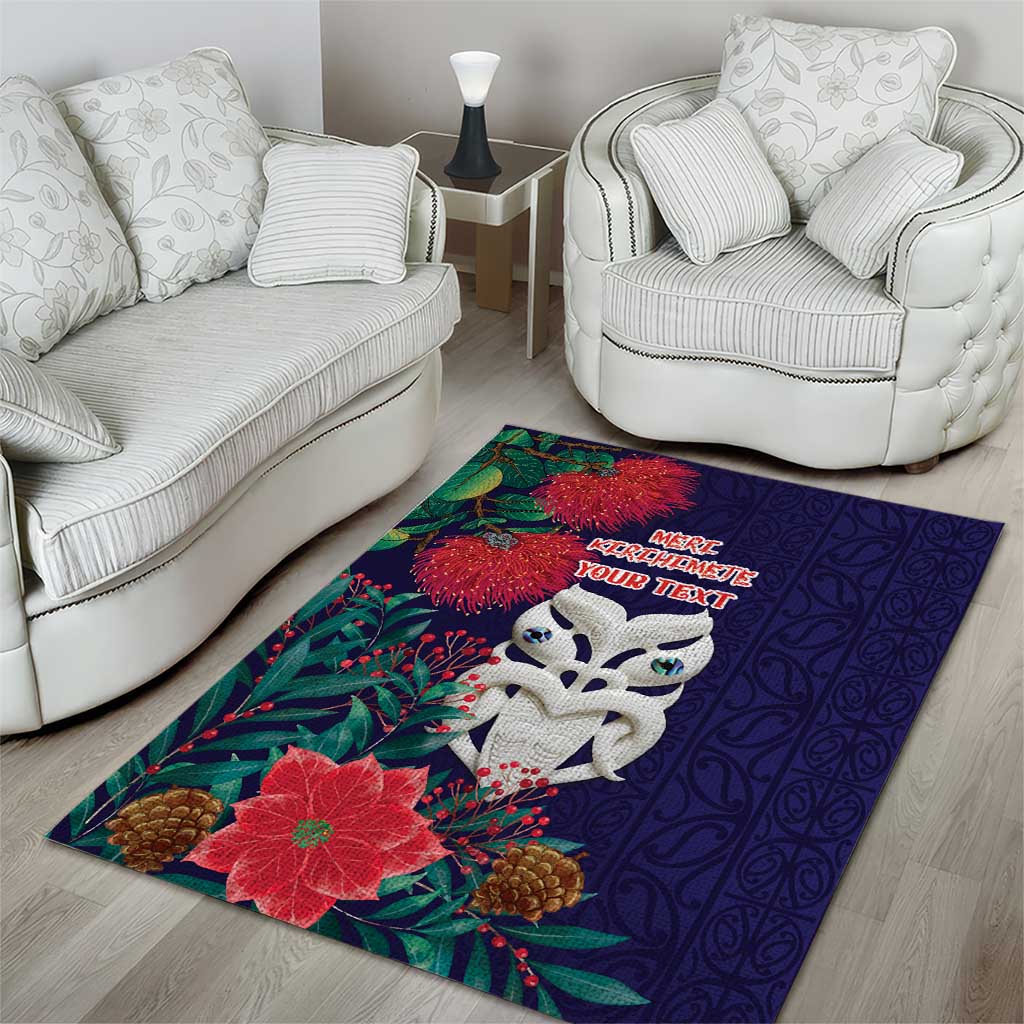 Maori Wheku Meri Kirihimete Personalised Area Rug All Blue Indigenous Maori Motif - Polynesian Pride