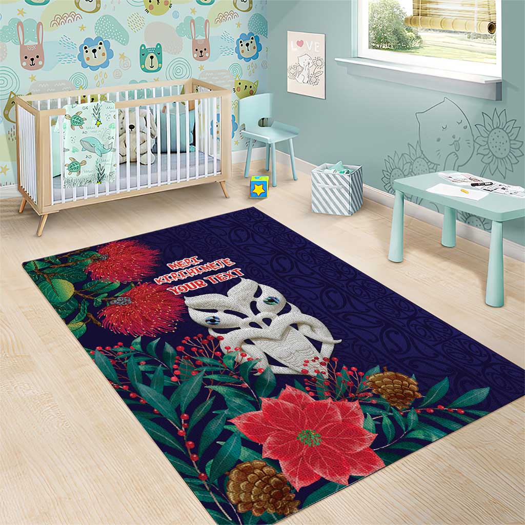 Maori Wheku Meri Kirihimete Personalised Area Rug All Blue Indigenous Maori Motif - Polynesian Pride