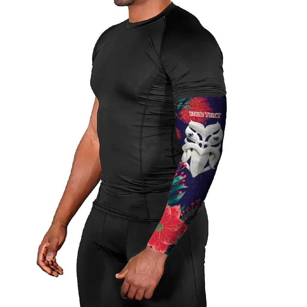 Maori Wheku Meri Kirihimete Personalised Arm Sleeves All Blue Indigenous Maori Motif - Polynesian Pride