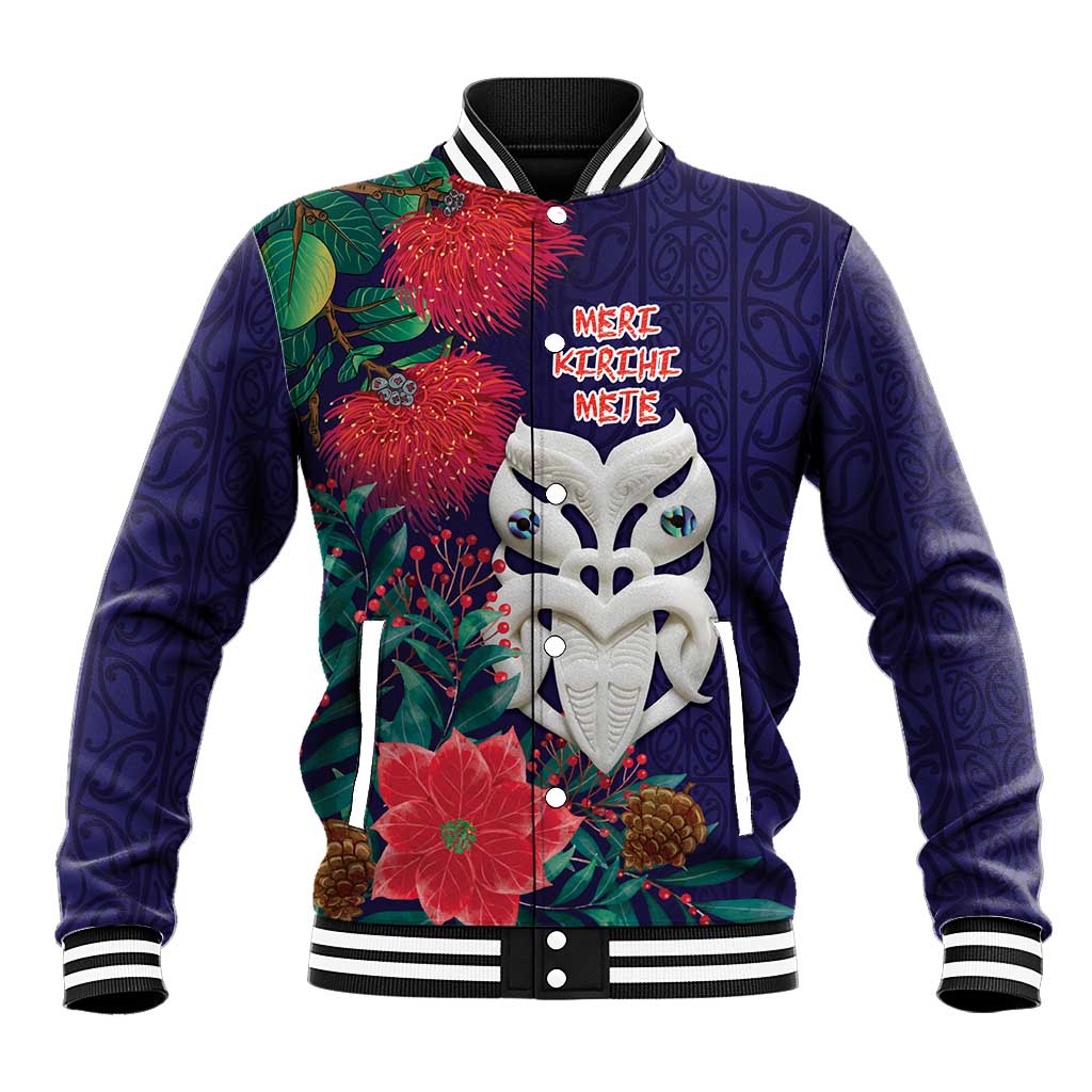 Maori Wheku Meri Kirihimete Personalised Baseball Jacket All Blue Indigenous Maori Motif LT9 Unisex Blue - Polynesian Pride