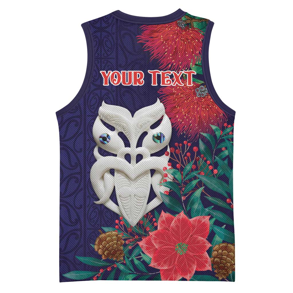 Maori Wheku Meri Kirihimete Personalised Basketball Jersey All Blue Indigenous Maori Motif LT9 - Polynesian Pride