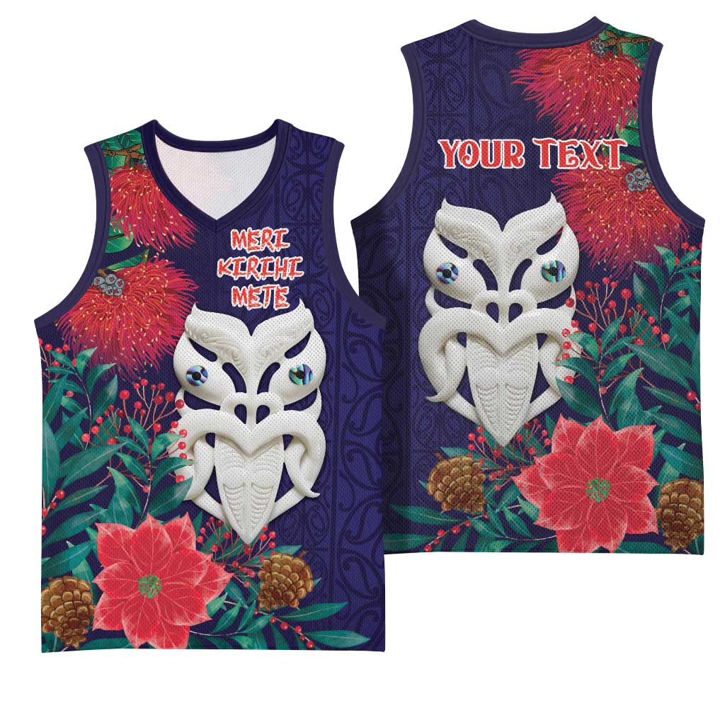 Maori Wheku Meri Kirihimete Personalised Basketball Jersey All Blue Indigenous Maori Motif LT9 - Polynesian Pride