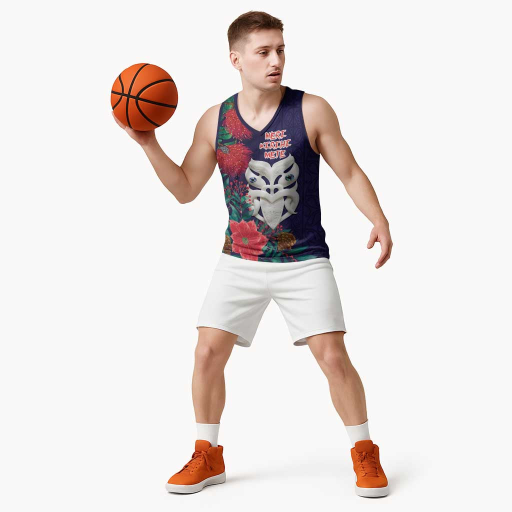 Maori Wheku Meri Kirihimete Personalised Basketball Jersey All Blue Indigenous Maori Motif LT9 - Polynesian Pride