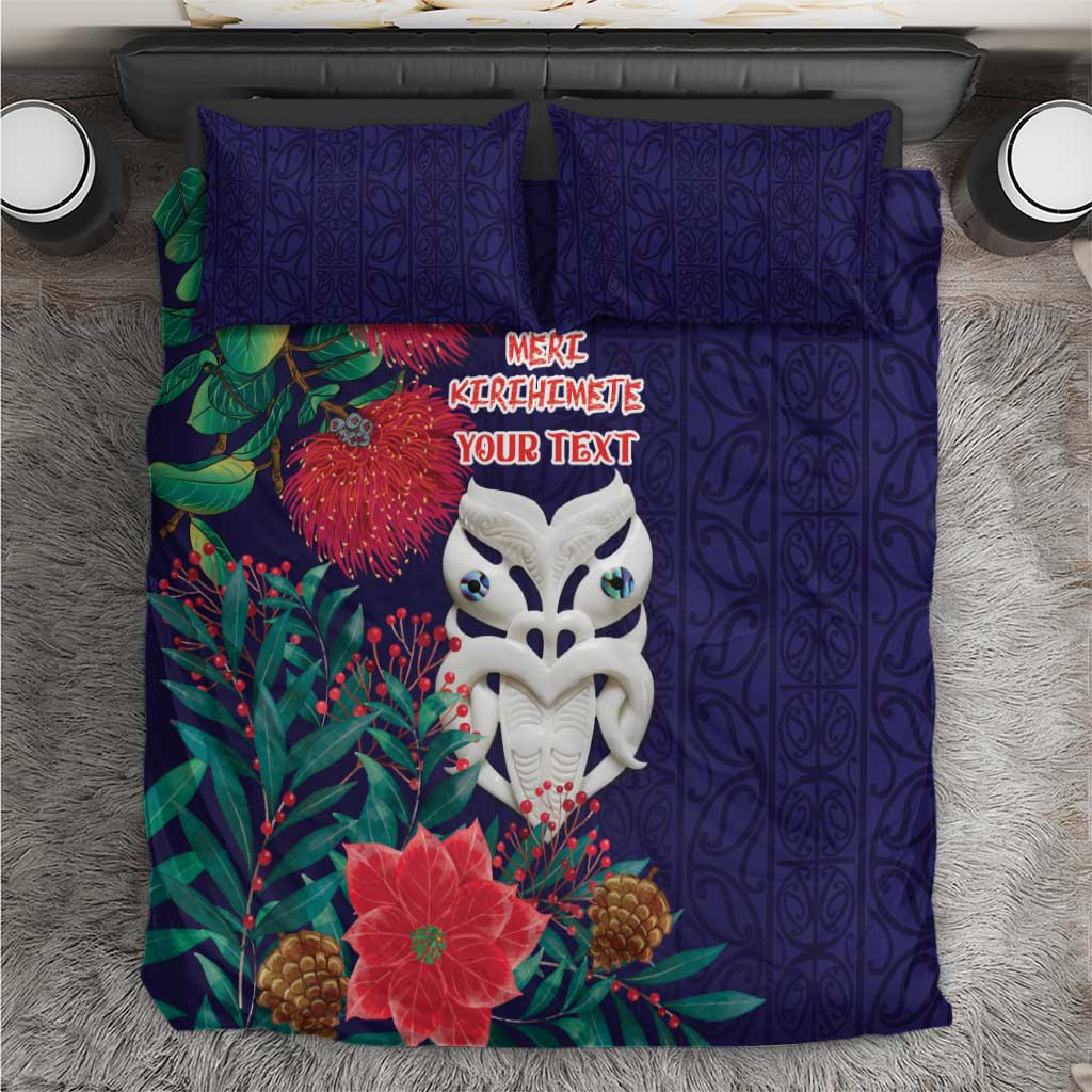 Maori Wheku Meri Kirihimete Personalised Bedding Set All Blue Indigenous Maori Motif - Polynesian Pride