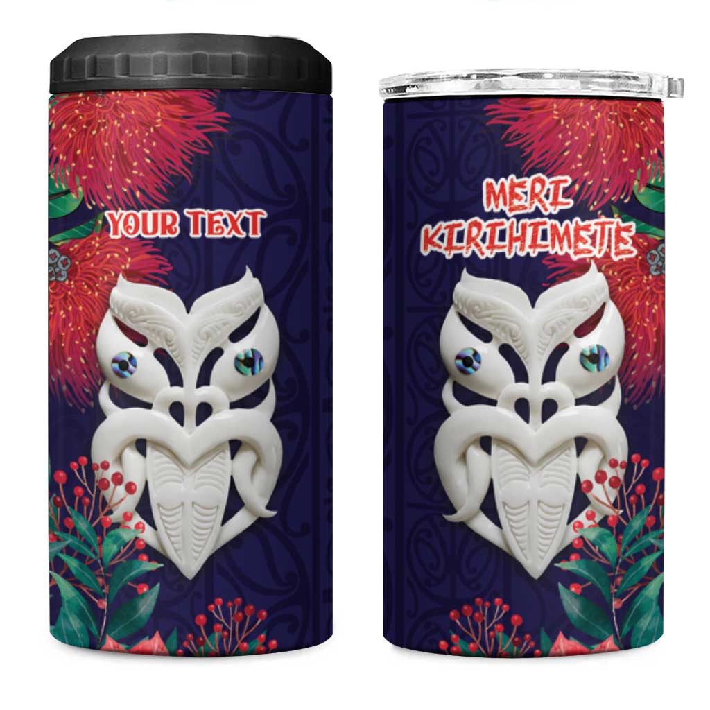 Maori Wheku Meri Kirihimete Personalised 4 in 1 Can Cooler Tumbler All Blue Indigenous Maori Motif LT9 One Size: 16 oz Blue - Polynesian Pride