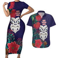 Maori Wheku Meri Kirihimete Personalised Couples Matching Short Sleeve Bodycon Dress and Hawaiian Shirt All Blue Indigenous Maori Motif LT9 Blue - Polynesian Pride