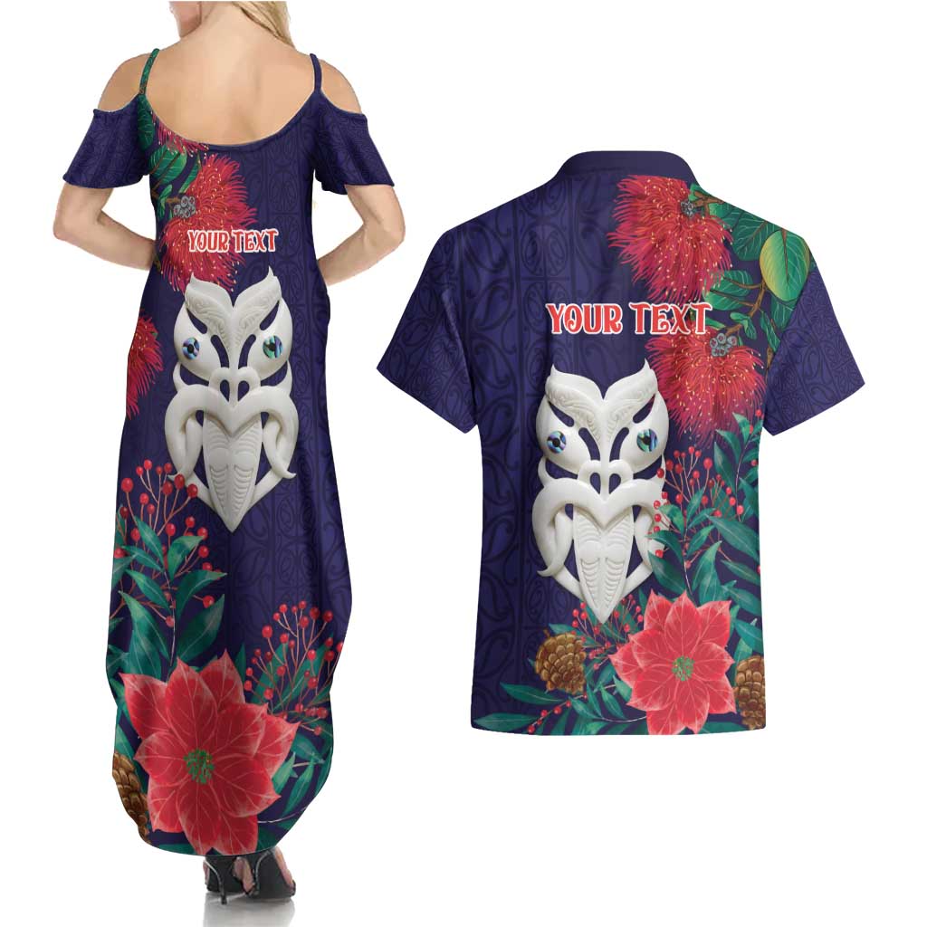 Maori Wheku Meri Kirihimete Personalised Couples Matching Summer Maxi Dress and Hawaiian Shirt All Blue Indigenous Maori Motif LT9 - Polynesian Pride