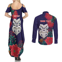 Maori Wheku Meri Kirihimete Personalised Couples Matching Summer Maxi Dress and Long Sleeve Button Shirt All Blue Indigenous Maori Motif LT9 - Polynesian Pride