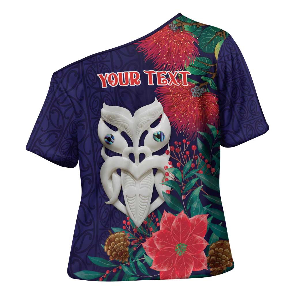 Maori Wheku Meri Kirihimete Personalised Cross Shoulder Shirt All Blue Indigenous Maori Motif LT9 - Polynesian Pride