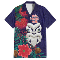 Maori Wheku Meri Kirihimete Personalised Family Matching Long Sleeve Bodycon Dress and Hawaiian Shirt All Blue Indigenous Maori Motif LT9 Dad's Shirt - Short Sleeve Blue - Polynesian Pride