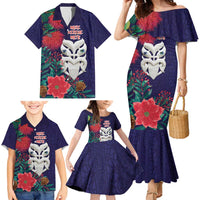 Maori Wheku Meri Kirihimete Personalised Family Matching Mermaid Dress and Hawaiian Shirt All Blue Indigenous Maori Motif LT9 - Polynesian Pride