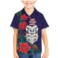 Maori Wheku Meri Kirihimete Personalised Family Matching Mermaid Dress and Hawaiian Shirt All Blue Indigenous Maori Motif LT9 Son's Shirt Blue - Polynesian Pride