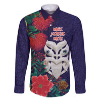Maori Wheku Meri Kirihimete Personalised Family Matching Off The Shoulder Long Sleeve Dress and Hawaiian Shirt All Blue Indigenous Maori Motif LT9 Dad's Shirt - Long Sleeve Blue - Polynesian Pride
