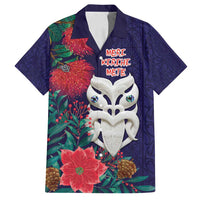 Maori Wheku Meri Kirihimete Personalised Family Matching Off Shoulder Maxi Dress and Hawaiian Shirt All Blue Indigenous Maori Motif LT9 Dad's Shirt - Short Sleeve Blue - Polynesian Pride