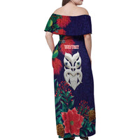 Maori Wheku Meri Kirihimete Personalised Family Matching Off Shoulder Maxi Dress and Hawaiian Shirt All Blue Indigenous Maori Motif LT9 - Polynesian Pride