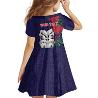 Maori Wheku Meri Kirihimete Personalised Family Matching Off Shoulder Short Dress and Hawaiian Shirt All Blue Indigenous Maori Motif LT9 - Polynesian Pride