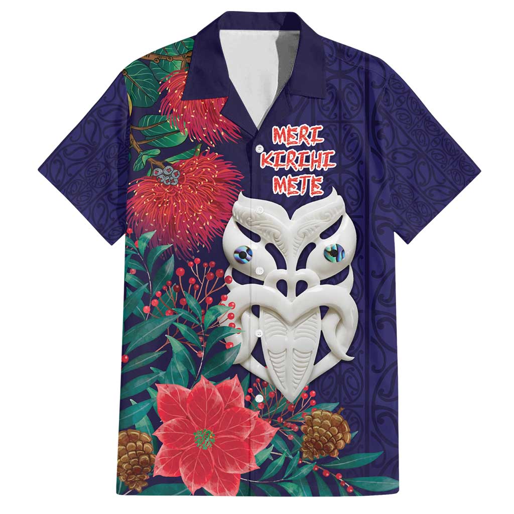 Maori Wheku Meri Kirihimete Personalised Family Matching Off Shoulder Short Dress and Hawaiian Shirt All Blue Indigenous Maori Motif LT9 Dad's Shirt - Short Sleeve Blue - Polynesian Pride