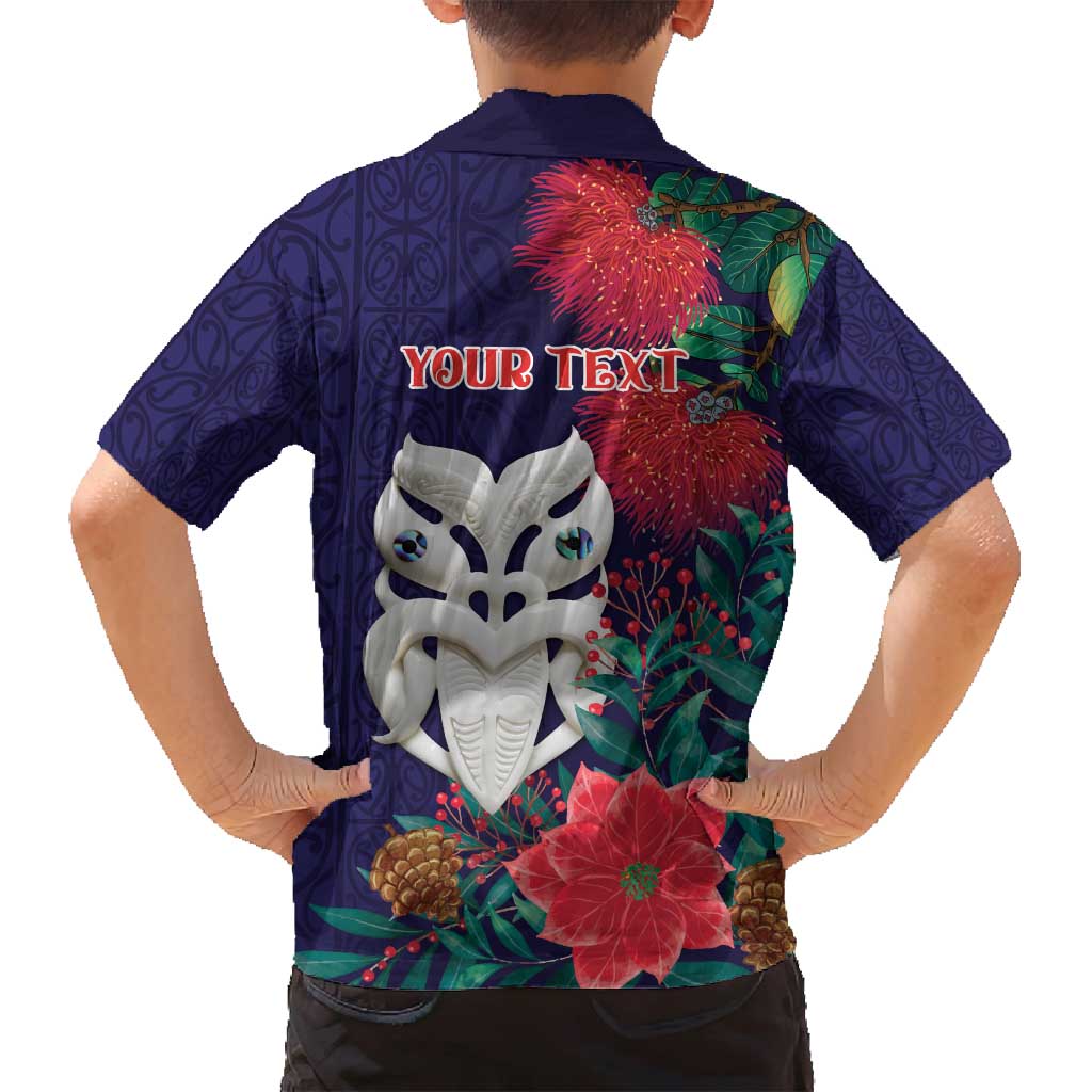Maori Wheku Meri Kirihimete Personalised Family Matching Puletasi and Hawaiian Shirt All Blue Indigenous Maori Motif LT9 - Polynesian Pride