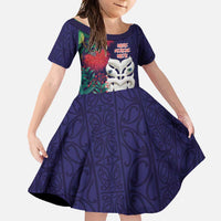 Maori Wheku Meri Kirihimete Personalised Family Matching Summer Maxi Dress and Hawaiian Shirt All Blue Indigenous Maori Motif LT9 Daughter's Dress Blue - Polynesian Pride