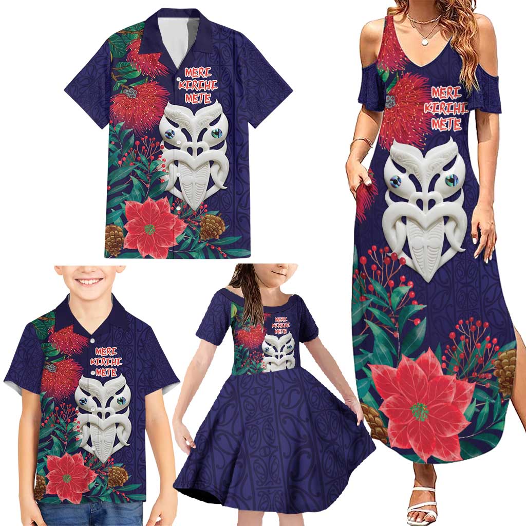 Maori Wheku Meri Kirihimete Personalised Family Matching Summer Maxi Dress and Hawaiian Shirt All Blue Indigenous Maori Motif LT9 - Polynesian Pride