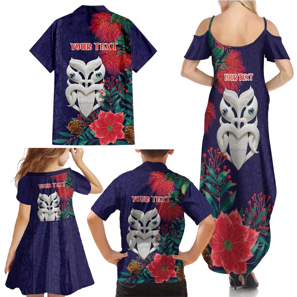 Maori Wheku Meri Kirihimete Personalised Family Matching Summer Maxi Dress and Hawaiian Shirt All Blue Indigenous Maori Motif LT9 - Polynesian Pride