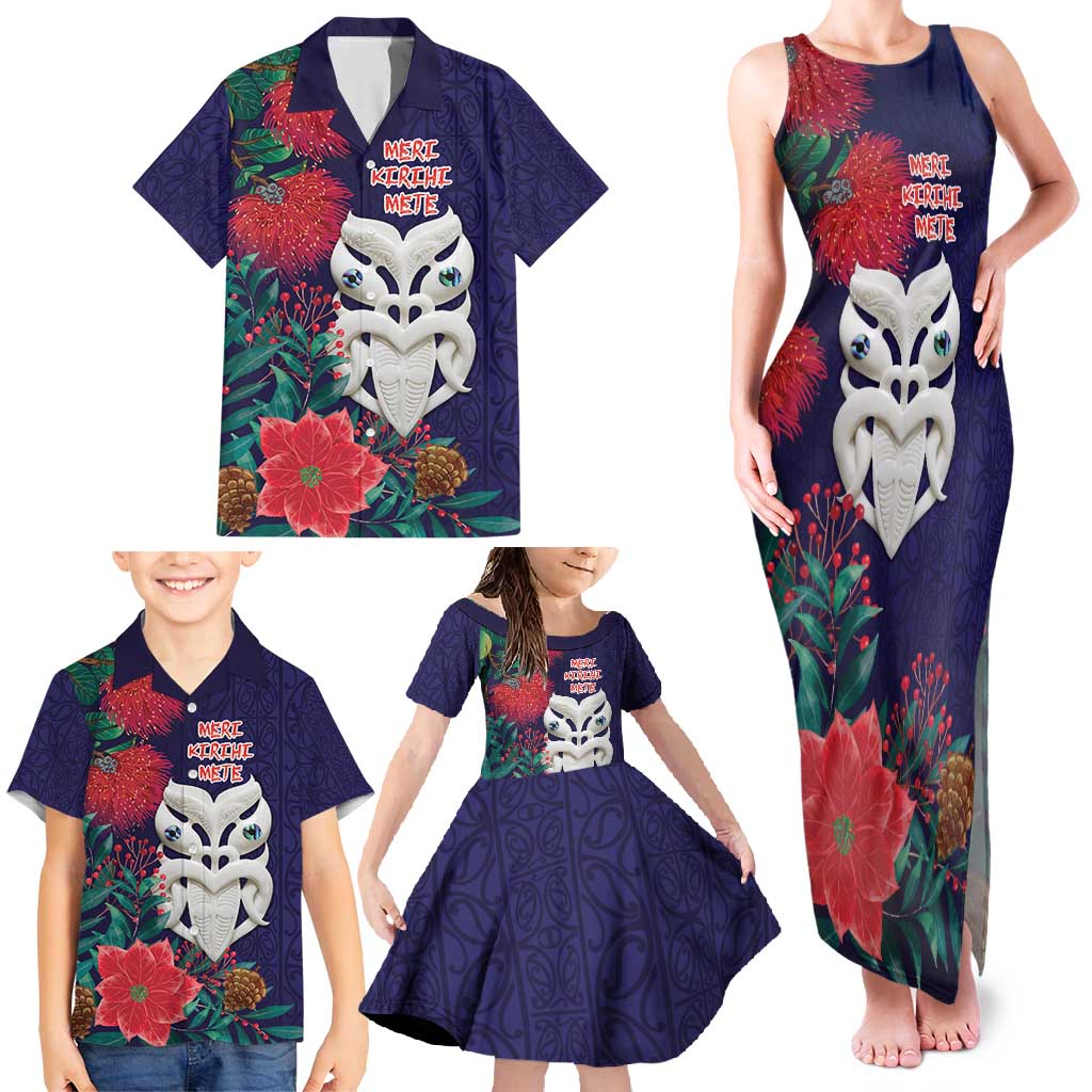 Maori Wheku Meri Kirihimete Personalised Family Matching Tank Maxi Dress and Hawaiian Shirt All Blue Indigenous Maori Motif LT9 - Polynesian Pride